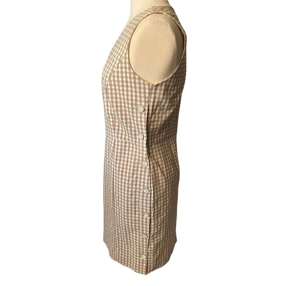 J. Mclaughlin NEW Tan Paulson Gingham Sleeveless Dress Size 8 Stretchy V-Neck - Picture 3 of 9